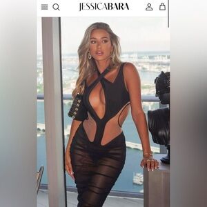 JESSICA BARA bandage CUT OUT MESH MIDI DRESS size small